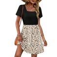 thumbnail image 2 of Spring Summer Casual Square Neck Retro Print Sun Dresses Women Women's Mini Dress,Short Sleeves Vacation Dress Beach Dress, 2 of 6