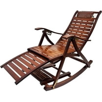 Bamboo Reclining Rocking Chair - 5-Position Adjustable w/Foldable Leg Massager, 300lb Capacity, Indoor/Outdoor Lounge Chair - Removable Cushion & Portable Design