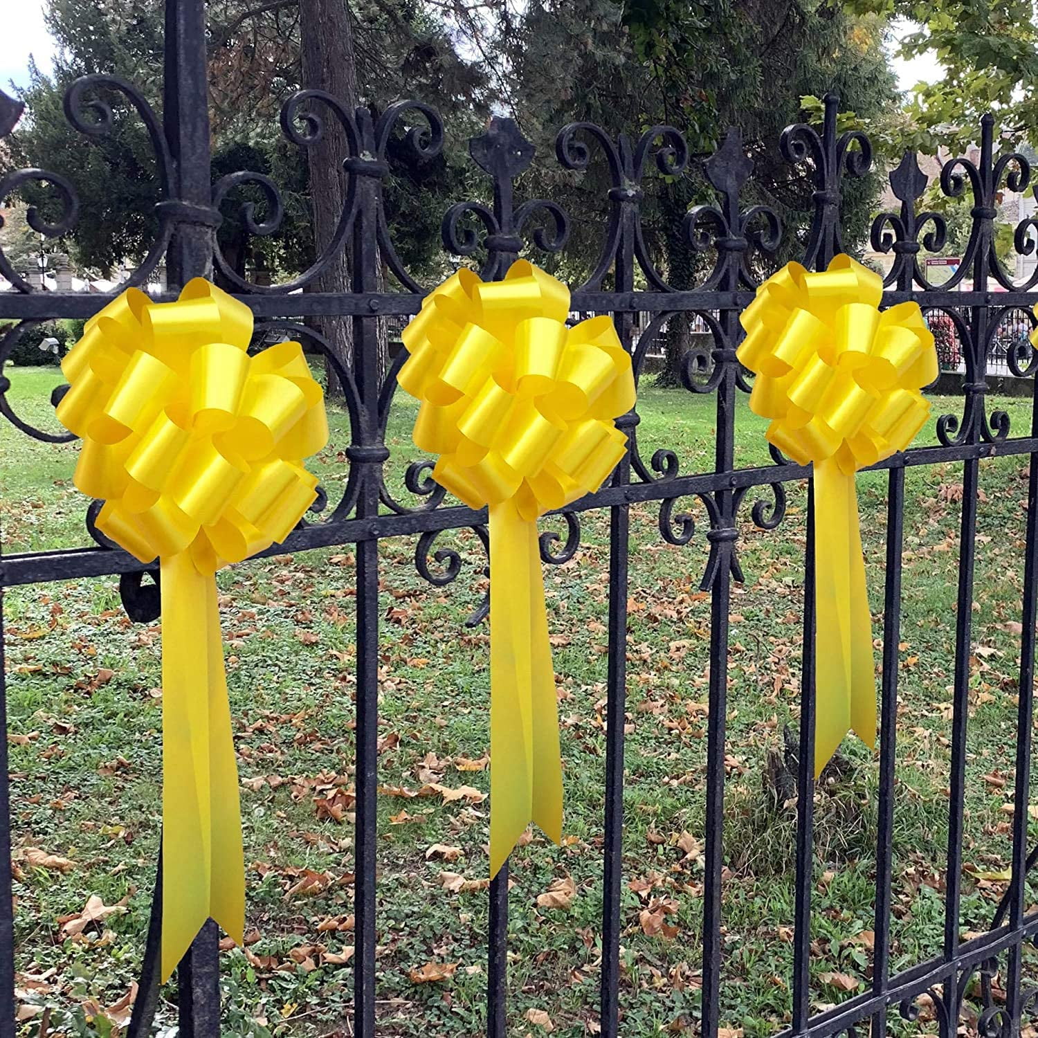 Big Decorative Yellow Pull Bows - Set of 6, 20" Long Tails, 9" Wide, Easter, Mardi Gras, Support Our Troops Ribbon, Fall, Christmas