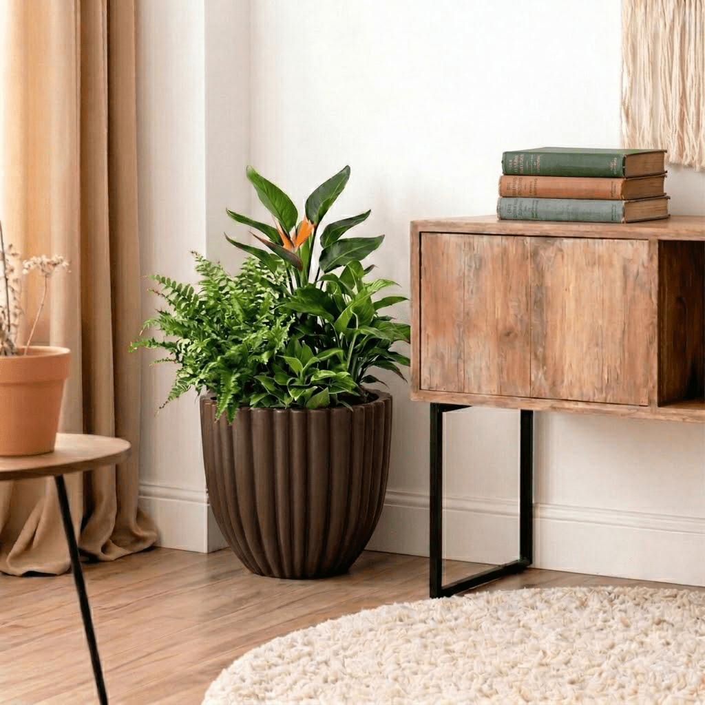 Ecobo 15.7" Tall, Eco-Friendly Round Pot Planter, Cocoa Indoor/Outdoor use, Durable, Versatile & Lightweight, Designed by Brazilian Artisans, Contemporary All-Weather Design – Brown