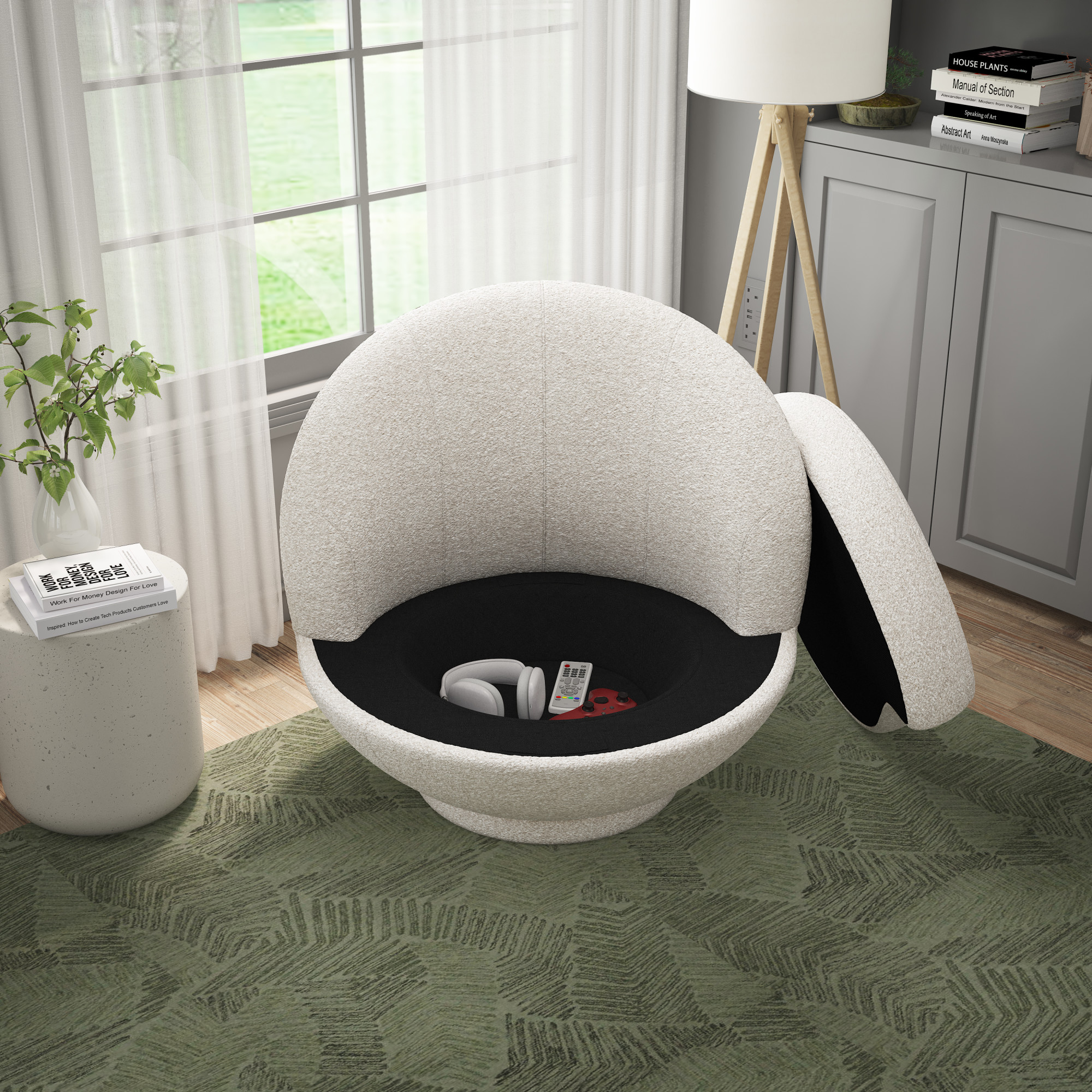 Hillsdale Boulder Upholstered Swivel Storage Chair, Ash White - image 5 of 22