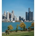 thumbnail image 3 of Detroit Duvet Cover Set, Industrial City Center Shoreline River Scenic Panoramic View in a Sunny Day, Decorative 2 Piece Bedding Set with 1 Pillow Shams, Twin Size, Blue Green Grey, by Ambesonne, 3 of 3