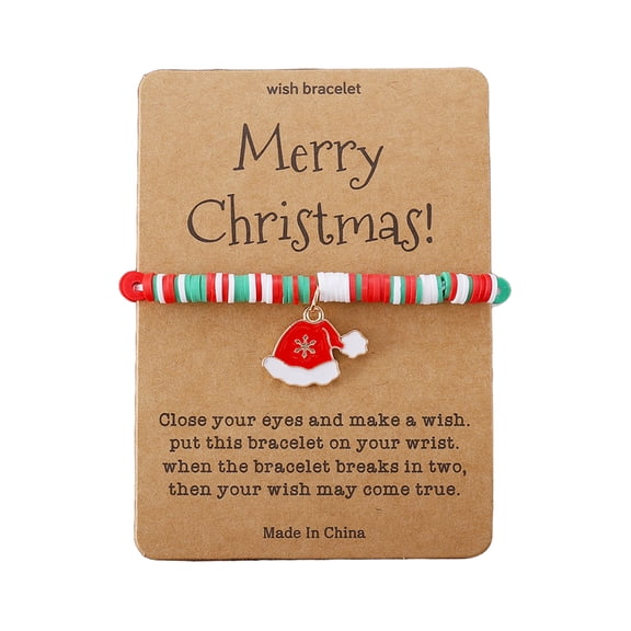 HUANLEDASH 1/6 Pcs Christmas Charm Bracelet with Card Santa Snowflake Sock Charm Colorful Soft Clay Handmade Bead Stacked Bracelet Girl Jewelry Kids Xmas Gift