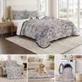 thumbnail image 6 of Twin Quilt Set 68''x86'', Vintage Blue Boho Lightweight Summer Bedspread Coverlet Set with 2 Pillow Shams, Mexican Flowers Southwestern Ethnic Breathable All Season Quilt Bedding for Dorm/Bedroom, 6 of 9