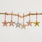 NOVICA Hand Painted Multi-Color Ceramic Holiday Ornaments, Christmas Star' (Set of 6), Made in Central America