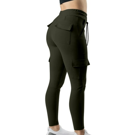 

HUPOM Womens Scrub Pants Joggers Cargo Pants Cargo High Waist Rise Full Straight-Leg S