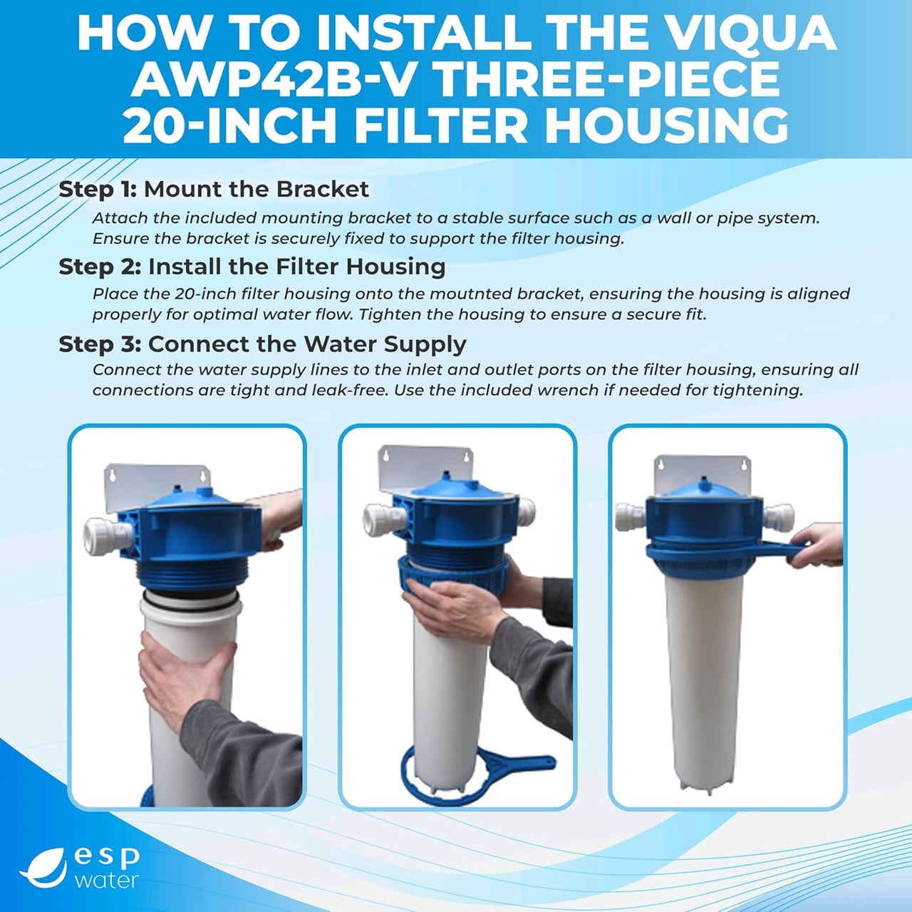 VIQUA AWP42B-V NSF 42 Certified Heavy Duty 3-Piece Whole House Filter Housing Kit for 4.5 x 20 Inch Cartridges