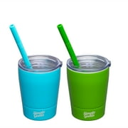 Simple Goods 2 Pack Kids Stainless Steel Sippy Cup Tumbler with Straw & Lid (Green/Turq 2 Pack - Tiny, 8 oz)