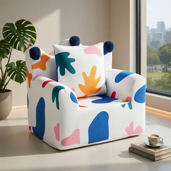 Barara King Kids Sofa, Armrest Chair Couch Lounge,High-density Padding Kids Sofa with Armrest and Extra Pilow-Multicolor