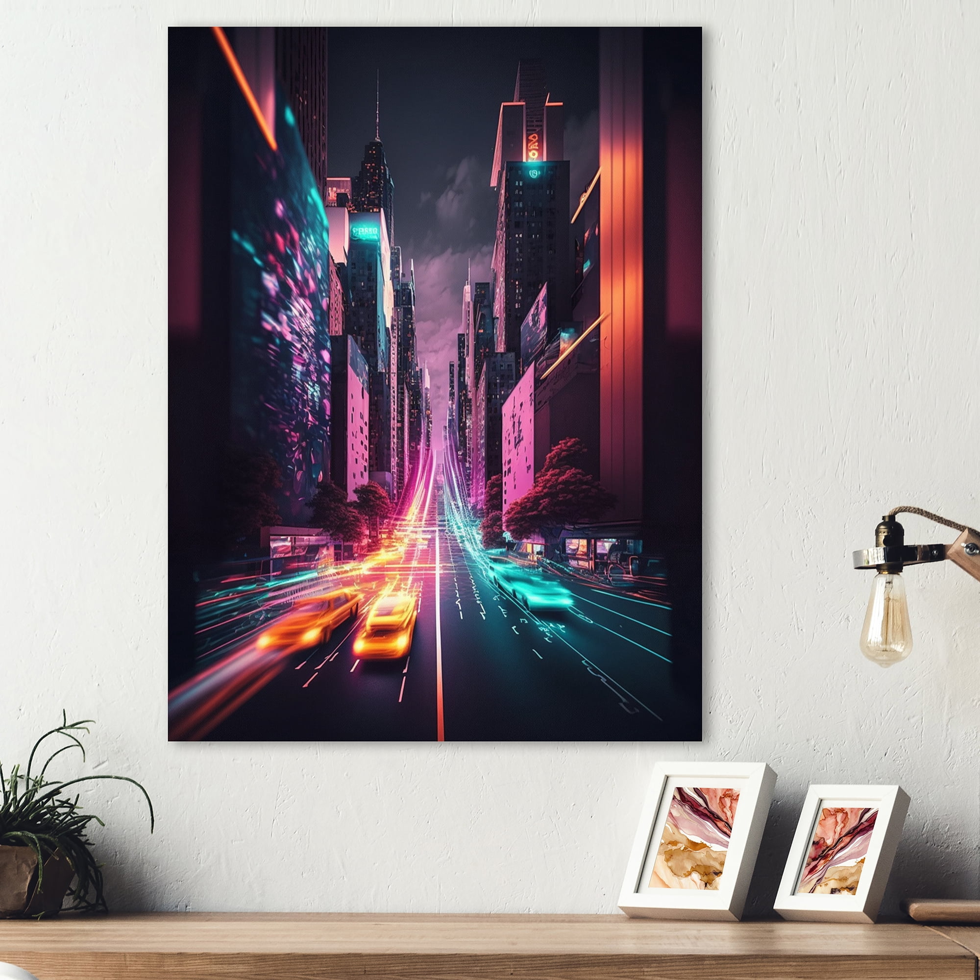Designart Futuristic New York City Neon I Canvas Wall Art
