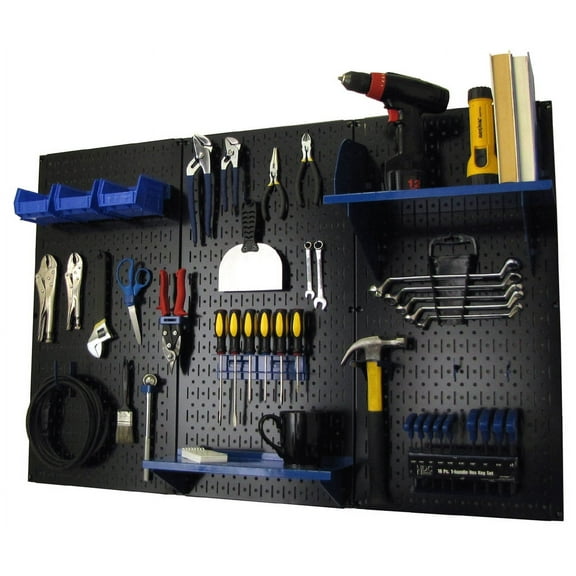 4ft Metal Pegboard Standard Tool Storage Kit - Black Toolboard & Blue Accessories