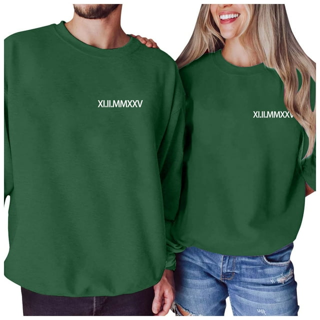 SOMOWI Chandail en Molleton de la Saint-Valentin pour Femmes, Imprimé Mode, Col Rond Ample, Chandail à Capuchon Vert Foncé, Hauts Athlétiques d'Automne m