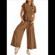 thumbnail image 1 of Conjunto de Dos Piezas para Mujer: Top Fruncido y Pantalón Conjunto Informal Bohemio de Cintura Alta con Bolsillos Marrón Oscuro L, 1 of 7