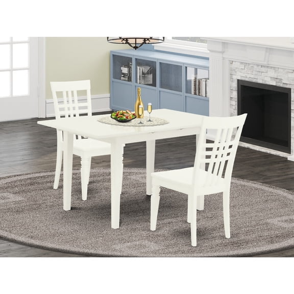 3-Piece Kitchen Dining Table Set with 2 Chairs - Linen White Mid-Century Style Table & Chairs