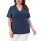 thumbnail image 1 of Blusa elegante de manga corta de encaje con cuello en V para mujer de tallas grandes Agnes Orinda, tunic ribeteada de punto, 3X, azul marino, 1 of 6