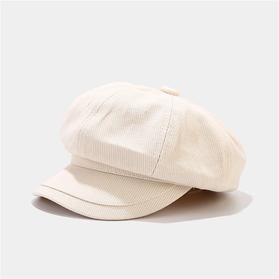 Women Newsboy Cap Visor Beret Hats Soft Vintage Cabbie Hat Octagonal Cap for Women Solid Color Summer Hats White