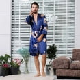 thumbnail image 2 of VOGUES Men'S Bathrobes, Simulation Silk Robe Men Spa Long Sleeve House Kimono Bathrobe Blue M, 2 of 4