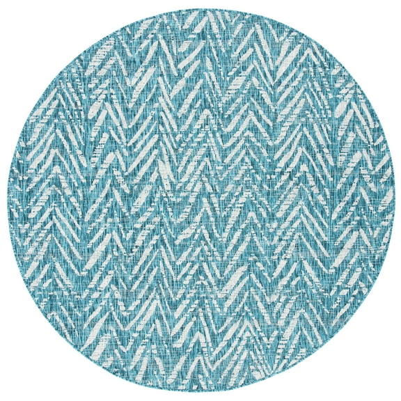 SAFAVIEH Courtyard Alfonso Chevron Indoor/Outdoor Area Rug, Blue/Grey, 6'7" x 6'7" Round