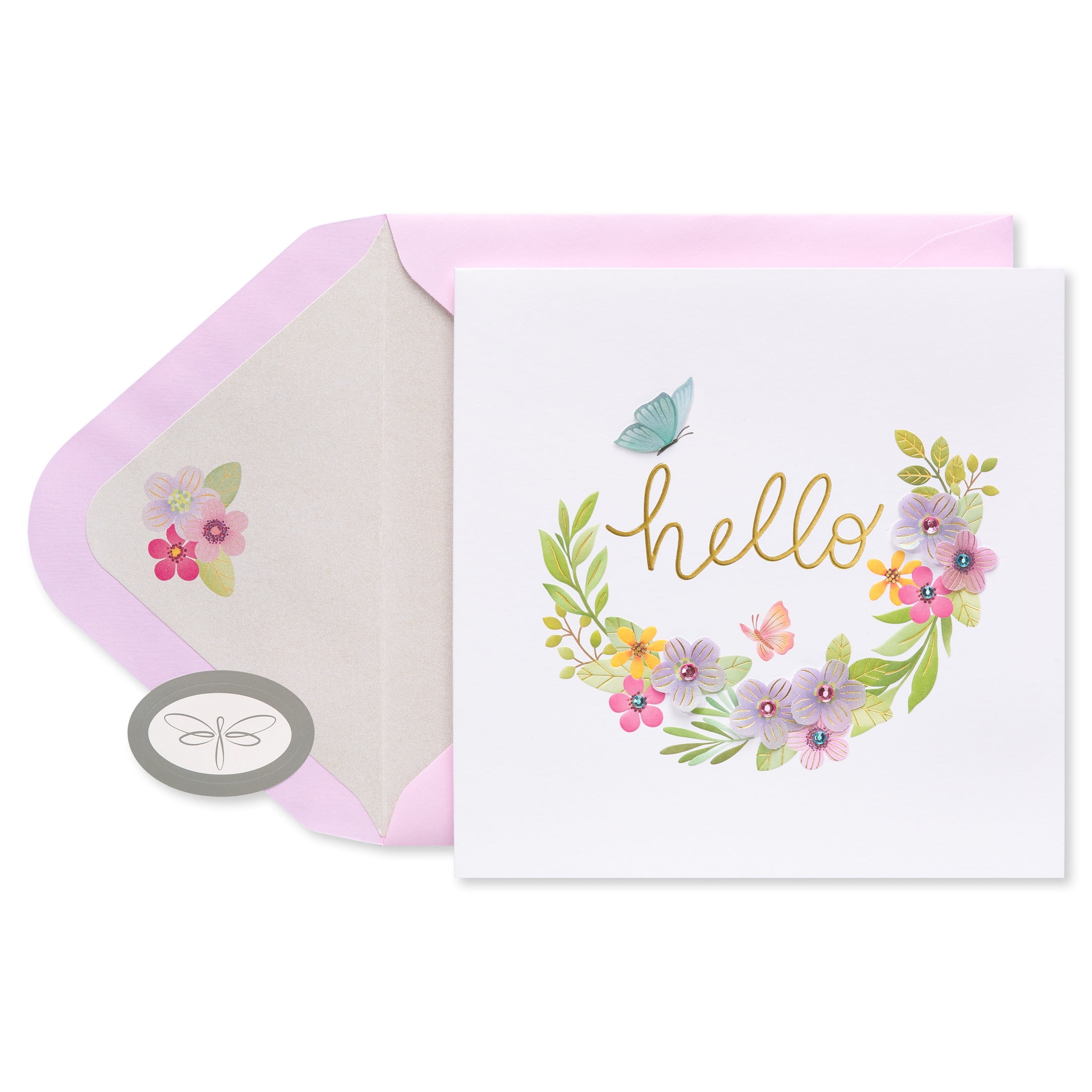Papersong Premium Thinking of You Card for Friend (Floral Wreath)