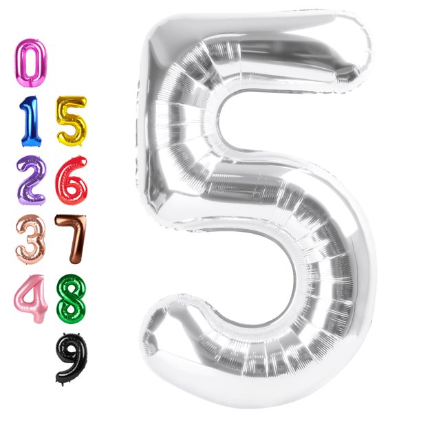 Globo con números 5, plata, 40 pulgadas, para decoración de fiesta de cumpleaños