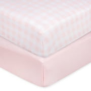 Little Star Organic 100% Pure Organic Cotton Fitted Jersey Knit Crib Sheets, 2 Pk, Pink Check