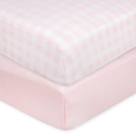Little Star Organic 100% Pure Organic Cotton Fitted Jersey Knit Crib Sheets, 2 Pk, Pink Check