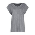 thumbnail image 4 of Jzuxvd Women's Casual Cap Sleeve V Neck T Shirts Basic Summer Tops Loose Solid Color Blouse Light Gray M, 4 of 7
