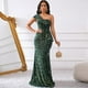 thumbnail image 2 of Vestido largo Cololura con lentejuelas de un solo hombro, color verde sirena, para mujer, 2 of 9
