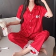 thumbnail image 2 of Fewfanhot Womens Pajamas Set Silk Pajama Long Sets Silky Long Pj Sets Sleepwear Stripes Pjs Loungewear, 2 of 5