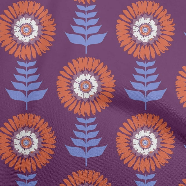 oneOone Rayon Violet Fabric Asian Block Floral Sewing Material Print Fabric By The Yard 56 Inch Wide