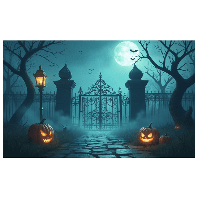 Halloween Theme Decorative Banner Spooky Atmosphere Jack o Lanterns Gate Design for Outdoor Decorating Holiday Party Night