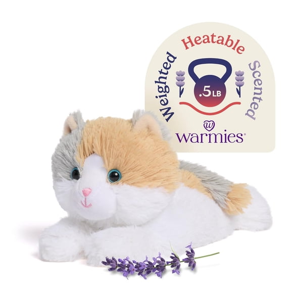 warmies Junior 9” Calico Cat Stuffed Animal, Microwavable Heated Plushies and Weighted Soft Plush Toys
