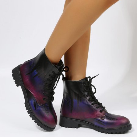 

Tdoqot Womens Leather Shoes- Casual Low-heeled Christmas Gifts Chunky Heel Women s Ankle Boots Purple 39