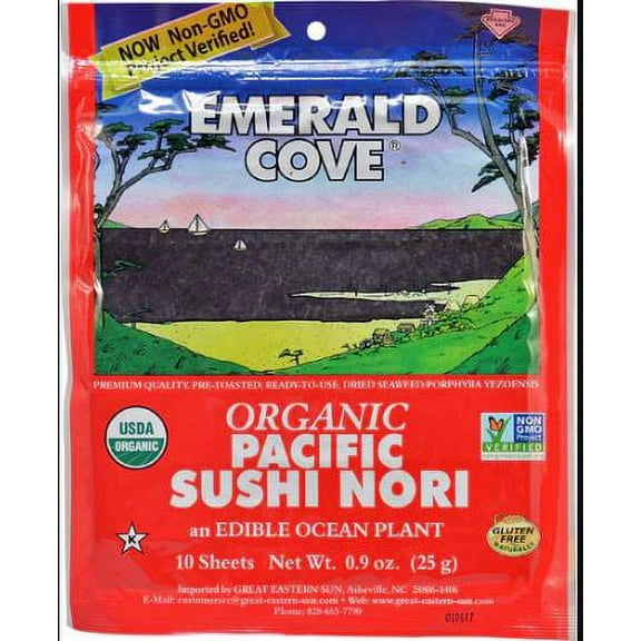 Emerald Cove Organic Pacific Sushi Nori - Toasted - Silver Grade - 10 Sheets - Case Of 6