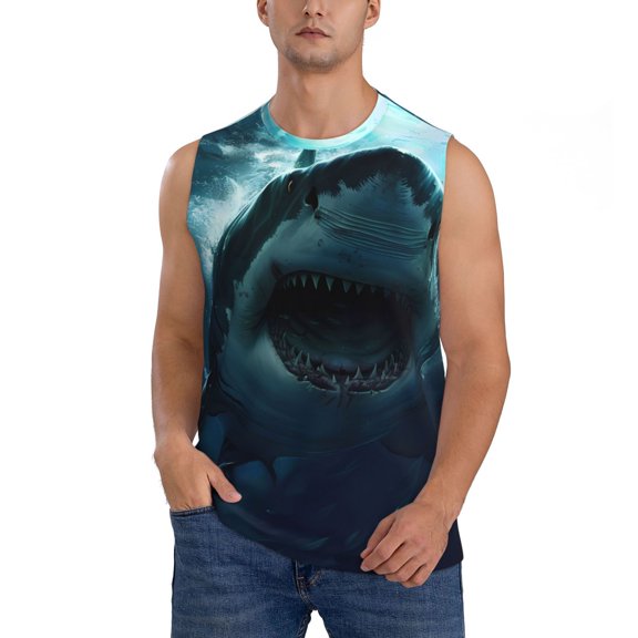 Kdxio Undersea Shark for Men's Muscle T-shirt,Sleeveless for Workout Running Athletic Gym Lounge Casual