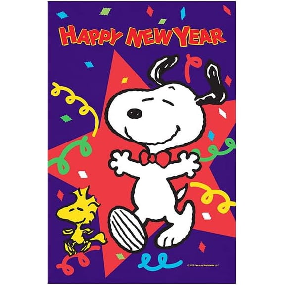 New Year Snoopy and Woodstock Garden Flag 12 x 18, Outdoor Decorative Flag, Premium Fabric