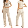 thumbnail image 4 of MEZZALL Women Pajama Short Sleeve Sleepwear With Heart Print Neck Top And Long Pants Loungewear Two Piece Outfit Holiday Pjs, 4 of 5