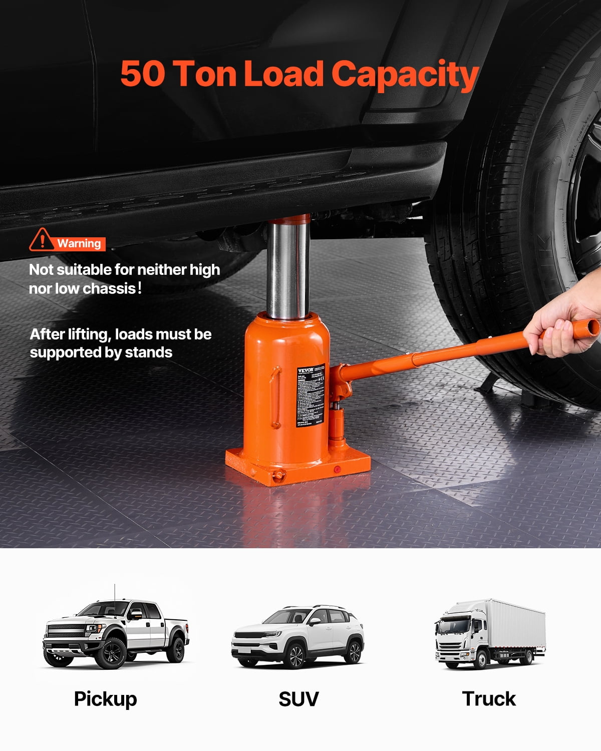 VEVOR Hydraulic Bottle Jack, 50 Ton/110231 lbs Welded Bottle Jack with 11''-17.32'' Lifting Range & 3-Section Long Handle