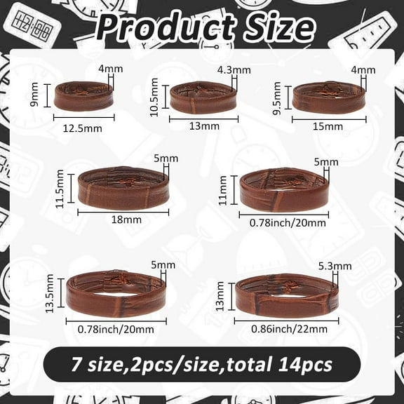 14Pcs 7 Sizes Leather Watch Band Keeper Watch Band Loop Replacement Black/Brown Watch Band Holder Loop Wristwatch Strap Fastener Rings for Smart Watch Band Wristband Replacement