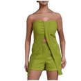 thumbnail image 7 of Oplxuo Women's Sexy 2 Piece Outfits 2025 Summer Split Front Strapless Bandeau Tube Top Matching Shorts Clubwear Sets, 7 of 7