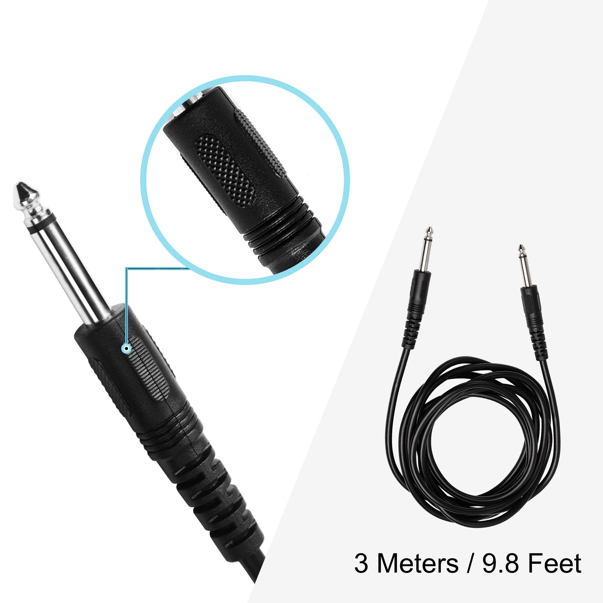Unique Bargains 1/4 Inch 10ft Black Straight Guitar Cable Electric for Pro Audio Amplifier