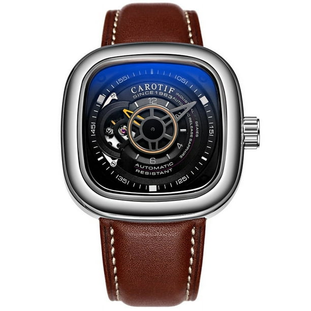 Relojes relojes mecánicos automáticos relojes para hombre relojes de esfera grande con forma cuadrada hueca