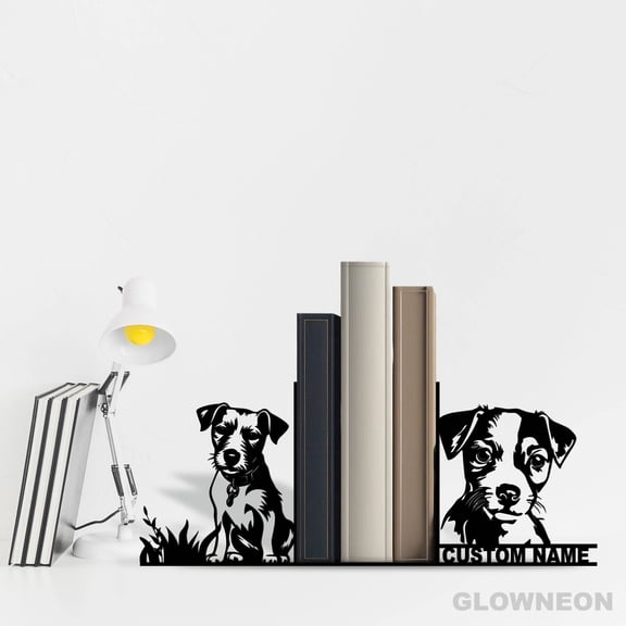 Glowneon Custom Terrier Jack Russell Dog Book Ends, Bookend Metal Art