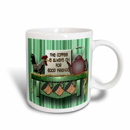 3dRose Coffee and good friends a roaster and teapot on a shelf a great friend gift, Ceramic Mug, 15-ounce