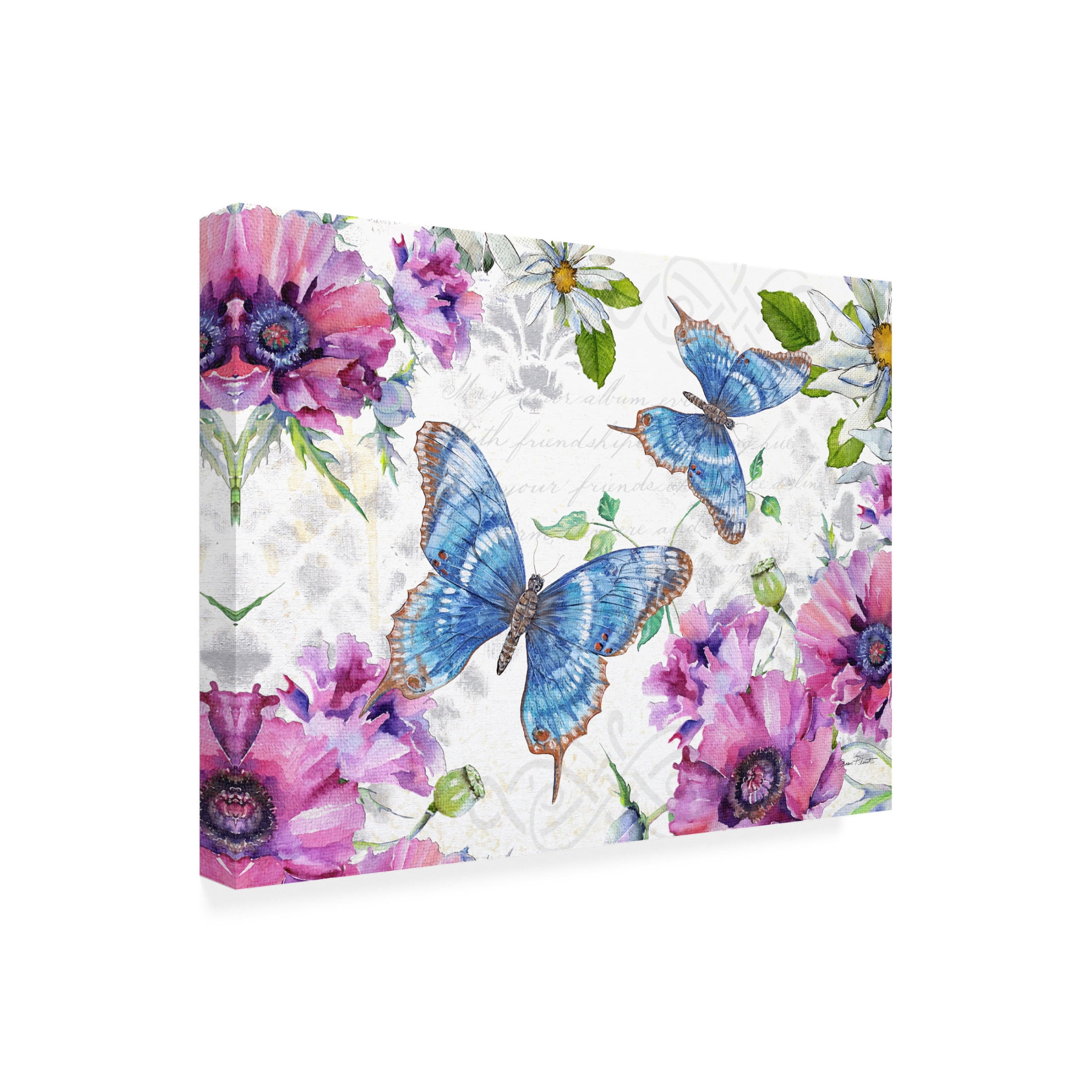 Canvas Wall Art - Jean Plout 'Floral Butterfly Garden D' Wall Art for Living Room, Bedroom, or Office Décor by Trademark Fine Art - 47 x 35 Inches