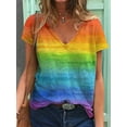 thumbnail image 3 of Xuanfei Women Gradient Rainbow Striped Printed V Neck Short Sleeve T-Shirt, 3 of 3