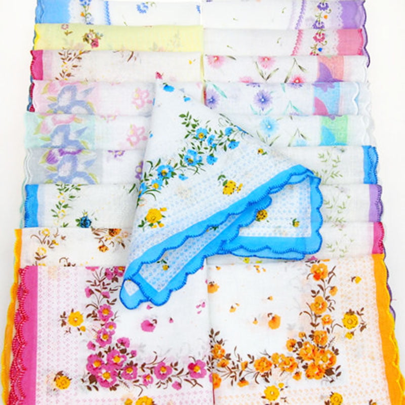Lot 5-30Pcs Lady Child 100% Cotton Flower Vintage Handkerchiefs Quadrate Hankies
