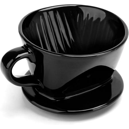 

2 Pour Over Coffee Maker Single Cup Black Ceramic Coffee Dripper 1 Set Size No.2 Reusable Filter Cone Drip Holder Slow Brewer with 3 Holes Flat Bottom for Travel Camping Office Home