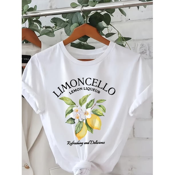 Vibrant Lemon Print Short Sleeve Crew Neck T-Shirt - Women's Casual Summer & Spring Top - Breathable, Soft, and Comfortable Clothing for Ladies