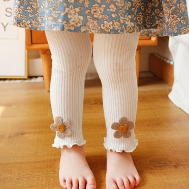 UQJfacai Baby Girl Leggings Litter Girls Floral Ribbed Knit Footless Tights Casual Cute Ankle Length Pants for Infant Kids 0-6 Years